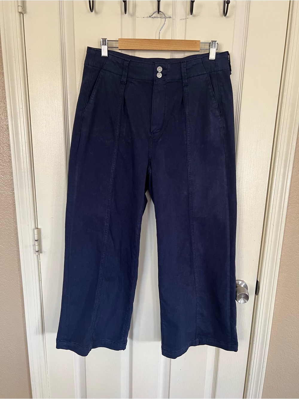 PAIGE Brooklyn Crop Wide Leg Trousers Navy Size 30